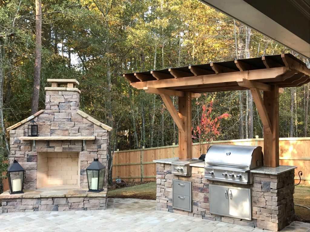 Landscape Design Fireplace and outdoor kitchen